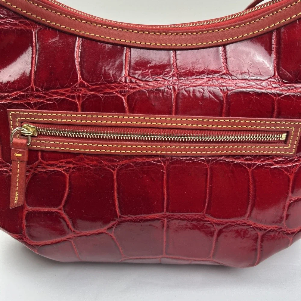 Dooney & Bourke Bag Collins Red Hobo Croc Embossed Leather 1C790 RD Purse